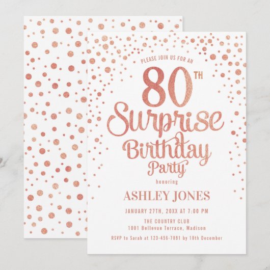 Verrassing 80ste verjaardagsfeestje - Roos Gold &  Kaart (Voorkant / Achterkant)