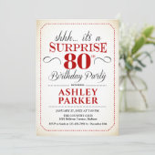 Verrassing 80ste verjaardagsfeestje - wit rood zwa kaart (Staand voorkant)