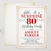 Verrassing 80ste verjaardagsfeestje - wit rood zwa kaart (Voorkant / Achterkant)