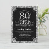 Verrassing 80ste Verjaardagsfeestje - Zilver Zwart Kaart (Staand voorkant)