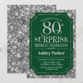 Verrassing 80ste verjaardagsfeestje - zilvergroen kaart (Voorkant / Achterkant)