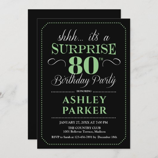 Verrassing 80ste verjaardagsfeestje - Zwart Groen Kaart (Voorkant / Achterkant)