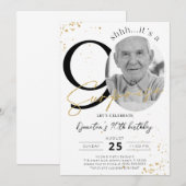 Verrassing 90e verjaardag gouden foto uitnodiging (Voorkant / Achterkant)