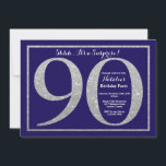 Verrassing 90e verjaardag Navy Blue Silver Glitter Kaart<br><div class="desc">Verrassing 90e verjaardag uitnodiging. Navy Blue Silver Glitter Verjaardagsfeest Uitnodigen met Navy Blue Achtergrond. Verrassingsverjaardag. Verjaardag voor volwassenen. Mannen of Vrouwen Bday Bash Party. Voor verdere aanpassing klikt u op de knop "Aanpassen" en gebruikt u onze ontwerptool om deze sjabloon te wijzigen.</div>