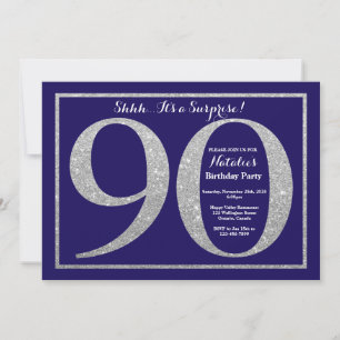 Verrassing 90e verjaardag Navy Blue Silver Glitter Kaart
