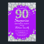 Verrassing 90e verjaardag Paarse en zilveren diama Kaart<br><div class="desc">Verrassing 90e verjaardag uitnodiging. Paarse en zilveren Rhinestone Diamond Red Achtergrond. Elegante verjaardag Bash uitnodiging. Verjaardag voor volwassenen. Verjaardag vrouwen. Mannen verjaardag. Voor verdere aanpassing klikt u op de knop "Aanpassen" en gebruikt u onze ontwerptool om deze sjabloon te wijzigen.</div>