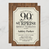 Verrassing 90e verjaardag partij hout patroon kaart (Voorkant / Achterkant)