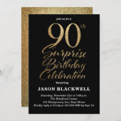 Verrassing 90e verjaardag viering Zwart & Goud Kaart (Voorkant / Achterkant)