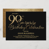 Verrassing 90e verjaardag viering Zwart & Goud Kaart (Voorkant / Achterkant)