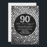 Verrassing 90e verjaardag zwart en zilver glitter kaart<br><div class="desc">Verrassing 90e verjaardag uitnodiging. Zwarte en zilveren glitter. Zilveren diamant. Verjaardagsfeest voor volwassenen. Voor mannen of vrouwen. Voor verdere aanpassing klikt u op de knop "Aanpassen" en gebruikt u onze ontwerptool om deze sjabloon te wijzigen.</div>