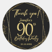 Verrassing 90e Verjaardagsfeestje Zwart & Goud Gli Ronde Sticker (Voorkant)