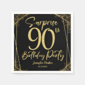 Verrassing 90e Verjaardagsfeestje Zwart & Goud Gli Servet (Voorkant)