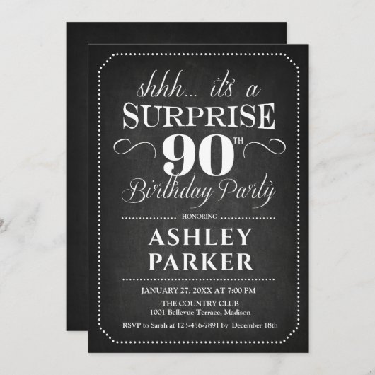 Verrassing 90ste verjaardag - Chalkboard Zwart Wit Kaart (Voorkant / Achterkant)