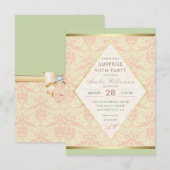 Verrassing 90ste verjaardag | Damask Diamond Bow Kaart (Voorkant / Achterkant)