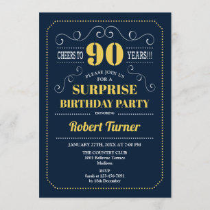Verrassing 90ste verjaardag - Navy Gold Kaart