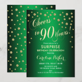 Verrassing 90ste Verjaardagsfeest - Goud Groen Kaart (Voorkant / Achterkant)