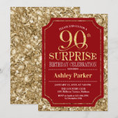 Verrassing 90ste Verjaardagsfeest - Goud Rood Kaart (Voorkant / Achterkant)