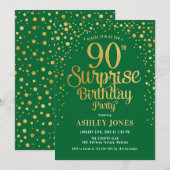 Verrassing 90ste Verjaardagsfeest - Groen & Goud Kaart (Voorkant / Achterkant)