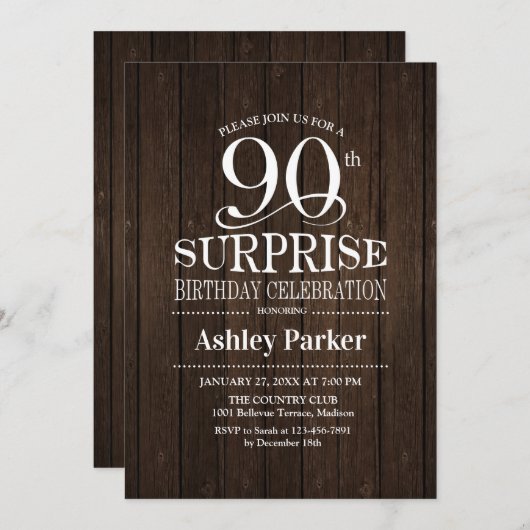 Verrassing 90ste Verjaardagsfeest - Hout Kaart (Voorkant / Achterkant)