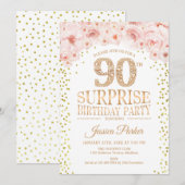 Verrassing 90ste Verjaardagsfeest - Wit Goud Roze Kaart (Voorkant / Achterkant)