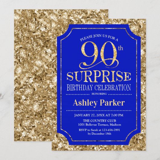 Verrassing 90ste verjaardagsfeestje - Gold Royal B Kaart (Voorkant / Achterkant)