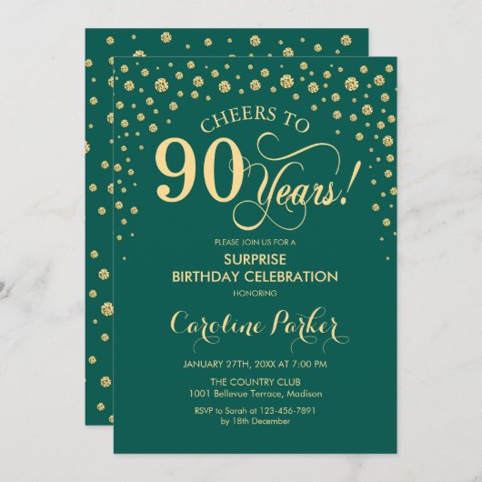 Verrassing 90ste verjaardagsfeestje - Smaragd Groe Kaart (Voorkant / Achterkant)