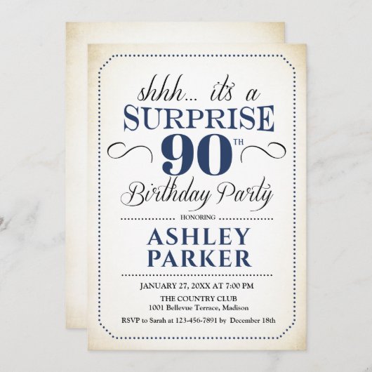 Verrassing 90ste verjaardagsfeestje - Witte Marine Kaart (Voorkant / Achterkant)