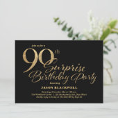 Verrassing 90ste Verjaardagsfeestje Zwart & Goud Kaart (Staand voorkant)