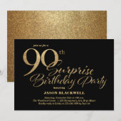 Verrassing 90ste Verjaardagsfeestje Zwart & Goud Kaart (Voorkant / Achterkant)