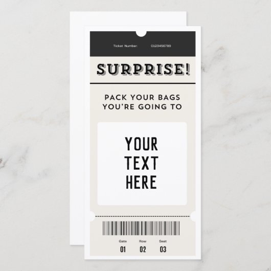 Verrassing! Aangepaste tekst ticket instapkaart (Voorkant / Achterkant)