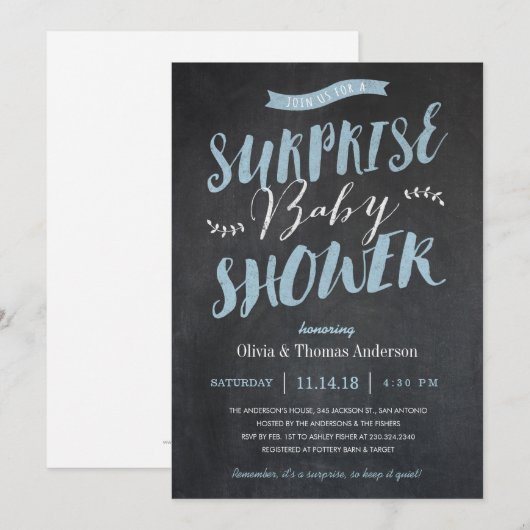 Verrassing Baby Douche Uitnodigingen - schoolbord  (Voorkant / Achterkant)