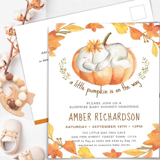 Verrassing Baby shower Olifant Meisje Herfst Pompo Uitnodiging Briefkaart