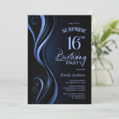 Verrassing Black Blue 16e verjaardagsfeest Kaart (Staand voorkant)