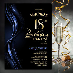 Verrassing Black Blue 18e verjaardagsfeest Kaart