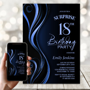 Verrassing Black Blue 18e verjaardagsfeest Kaart
