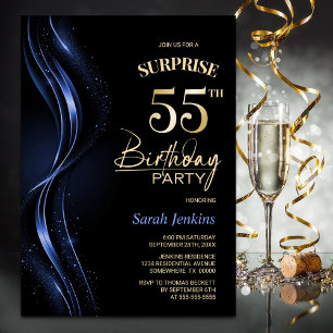 Verrassing Black Blue 55e verjaardagsfeest Kaart