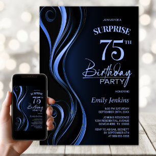 Verrassing Black Blue 75e verjaardagsfeest Kaart