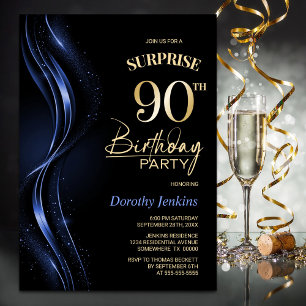 Verrassing Black Blue 90ste verjaardagsfeest Kaart