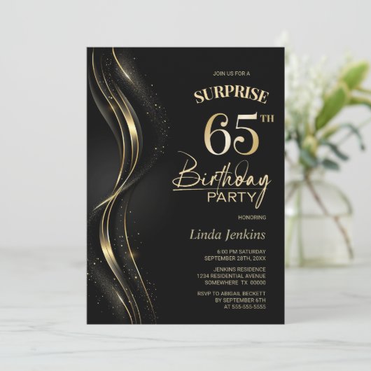 Verrassing Black Gold 65e verjaardagsfeest Kaart (Staand voorkant)