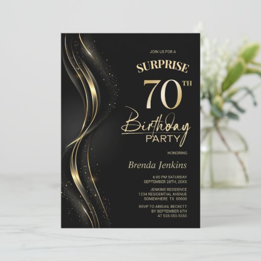 Verrassing Black Gold 70e verjaardagsfeest Kaart (Staand voorkant)
