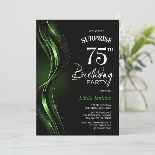 Verrassing Black Green 75e verjaardagsfeest Kaart (Staand voorkant)
