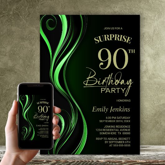 Verrassing Black Green 90ste verjaardagsfeest Kaart