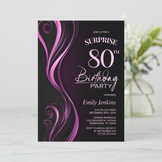Verrassing Black Pink 80ste verjaardagsfeestje Kaart (Staand voorkant)