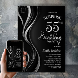 Verrassing Black Silver 55e verjaardagsfeest Kaart