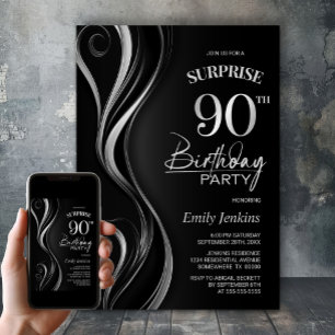 Verrassing Black Silver 90ste verjaardagsfeest Kaart