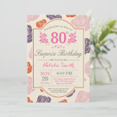 Verrassing Bloemen 80e verjaardag Uitnodiging Roze (Staand voorkant)