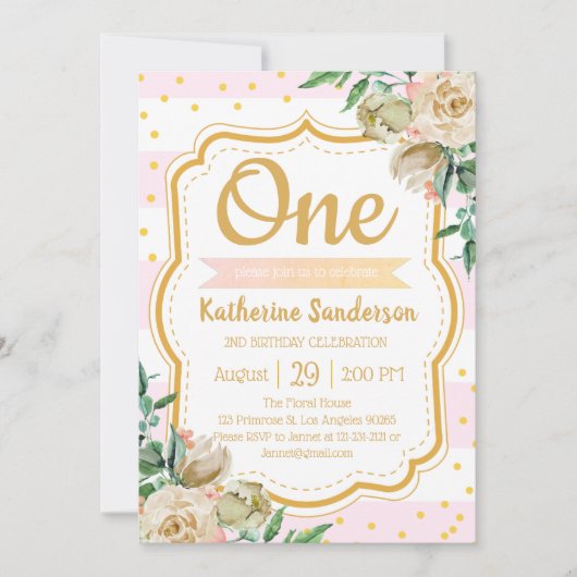 Verrassing Bloemen Blush Roze Strepen Verjaardagsf Kaart (Voorkant)