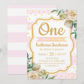 Verrassing Bloemen Blush Roze Strepen Verjaardagsf Kaart (Voorkant / Achterkant)