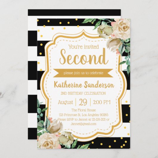 Verrassing Bloemen Zwart Witte Strepen Verjaardags Kaart (Voorkant / Achterkant)