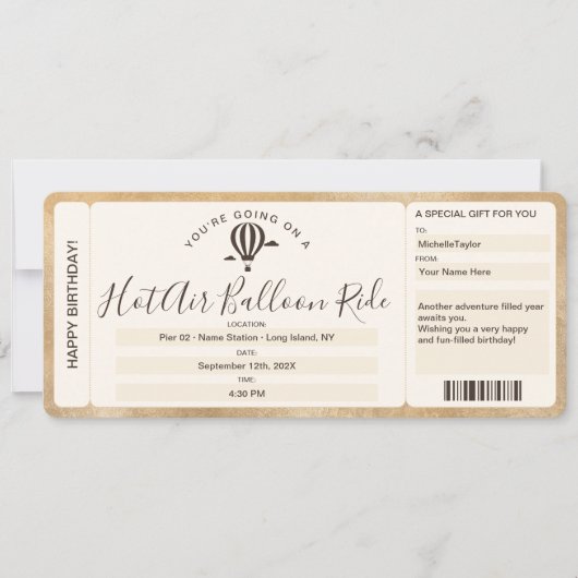 Verrassing Boarding Pass Ticket Hete Lucht Ballon Kaart (Voorkant)